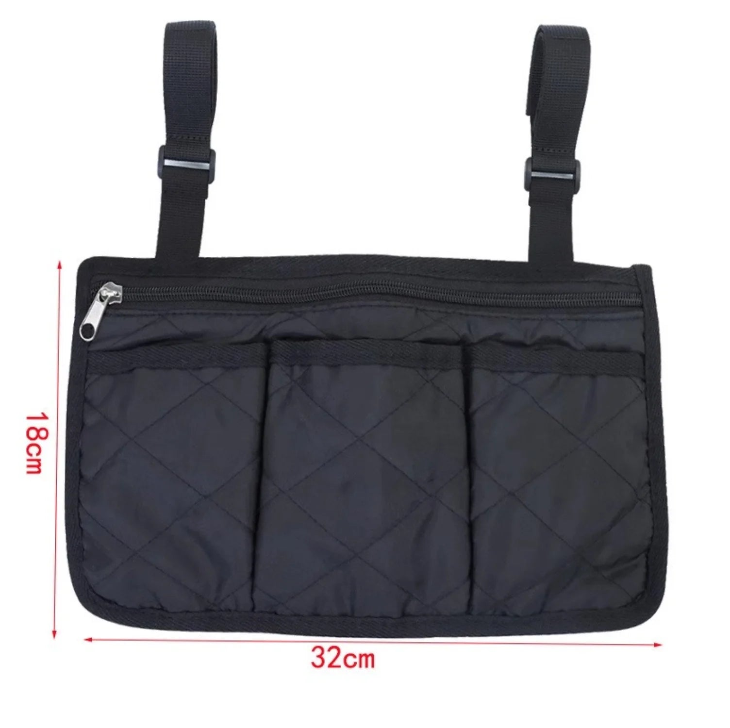 Black Wheelchair Storage Bag - Premium Quality with Adjustable Straps & Reflective Strip