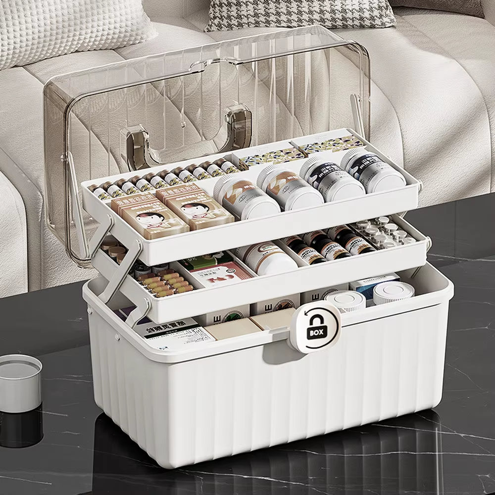 1Pc Large Capacity Medicine Storage Box, Multilayer Dust-Proof Medicine Case, Portable Medicine Organizer, Medical Emergency Kit