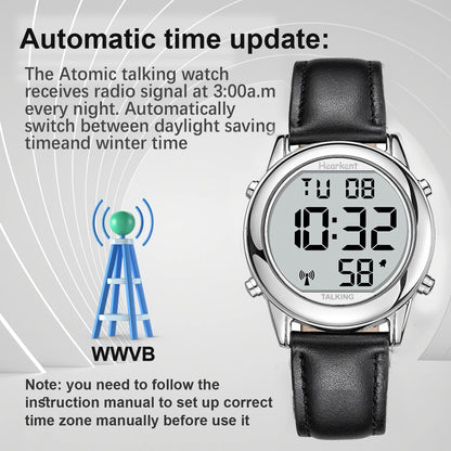 Talking Watches for Blind Elderly Men'S Clock Talking Time with Atomic Alarm Radio Wrist Watches Spanish/German/English