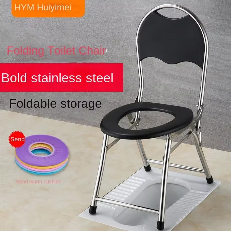 Portable Toilet Chair Folding Bathroom Stool Pregnant Woman Elderly Seat Stainless Steel Camping Chair Bathroom Furniture