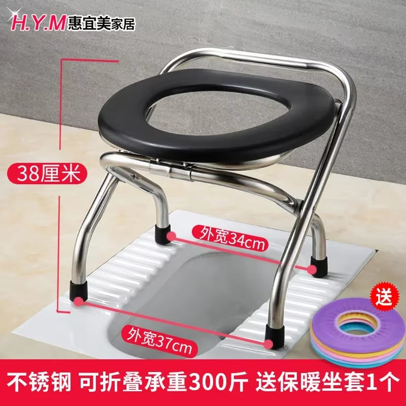 Portable Toilet Chair Folding Bathroom Stool Pregnant Woman Elderly Seat Stainless Steel Camping Chair Bathroom Furniture