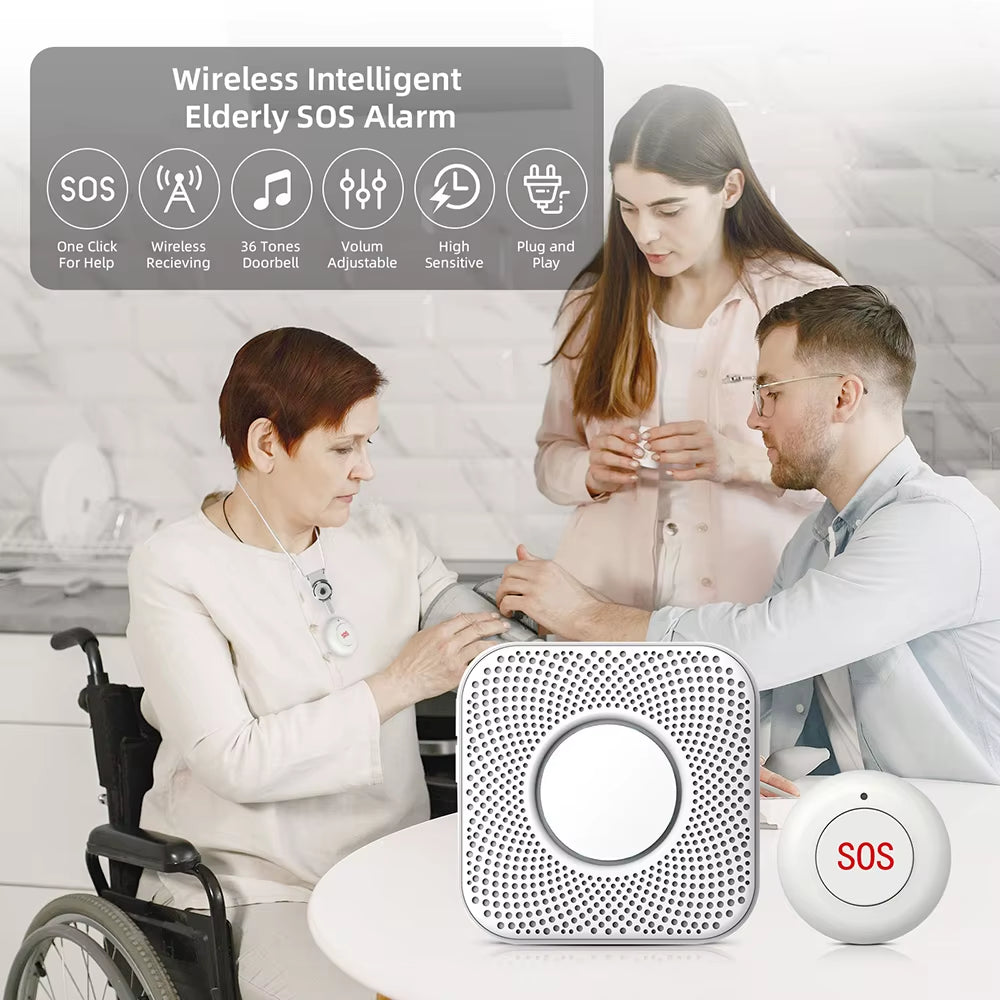 Wireless SOS Button Caregiver Page Emergency Medical Alert System for Seniors Patients Elderly at Home Panic Button