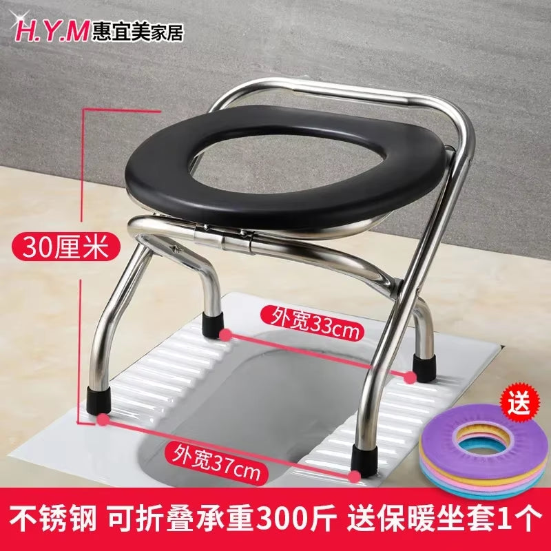 Portable Toilet Chair Folding Bathroom Stool Pregnant Woman Elderly Seat Stainless Steel Camping Chair Bathroom Furniture