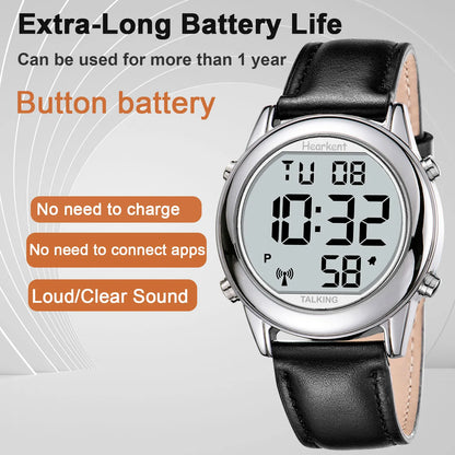 Talking Watches for Blind Elderly Men'S Clock Talking Time with Atomic Alarm Radio Wrist Watches Spanish/German/English