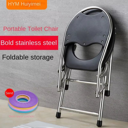 Portable Toilet Chair Folding Bathroom Stool Pregnant Woman Elderly Seat Stainless Steel Camping Chair Bathroom Furniture