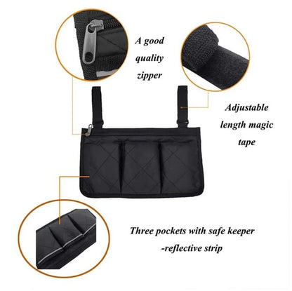 Black Wheelchair Storage Bag - Premium Quality with Adjustable Straps & Reflective Strip