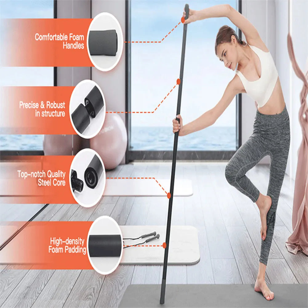 Yoga Stick 5 Ft Stretching Stick Adjustable Mobility Stick with Non-Slip Handle for Yoga Practice Stretching Flexibility