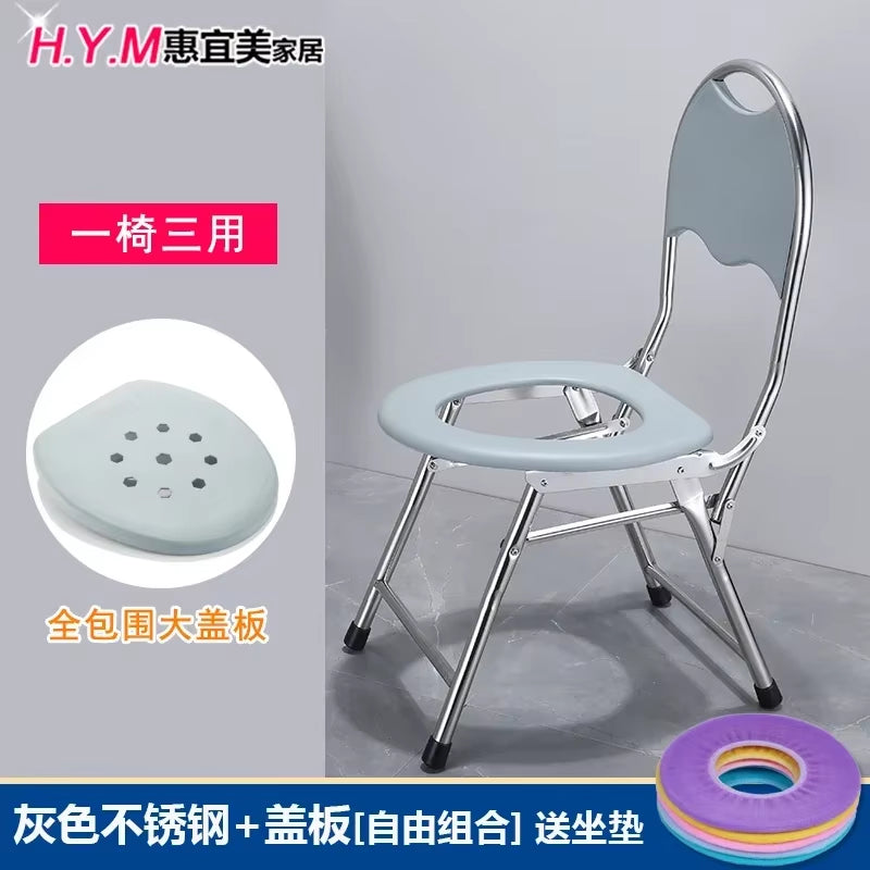 Portable Toilet Chair Folding Bathroom Stool Pregnant Woman Elderly Seat Stainless Steel Camping Chair Bathroom Furniture