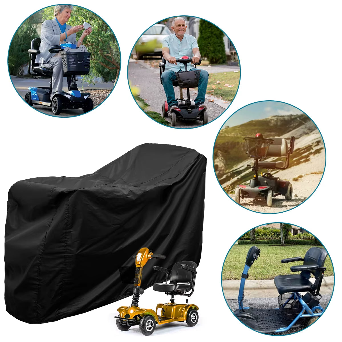 Mobility Scooter Cover Wheelchair Cover Motorcycle Cover 190D Oxford Cloth Dust-Proof Snow Rain Sun