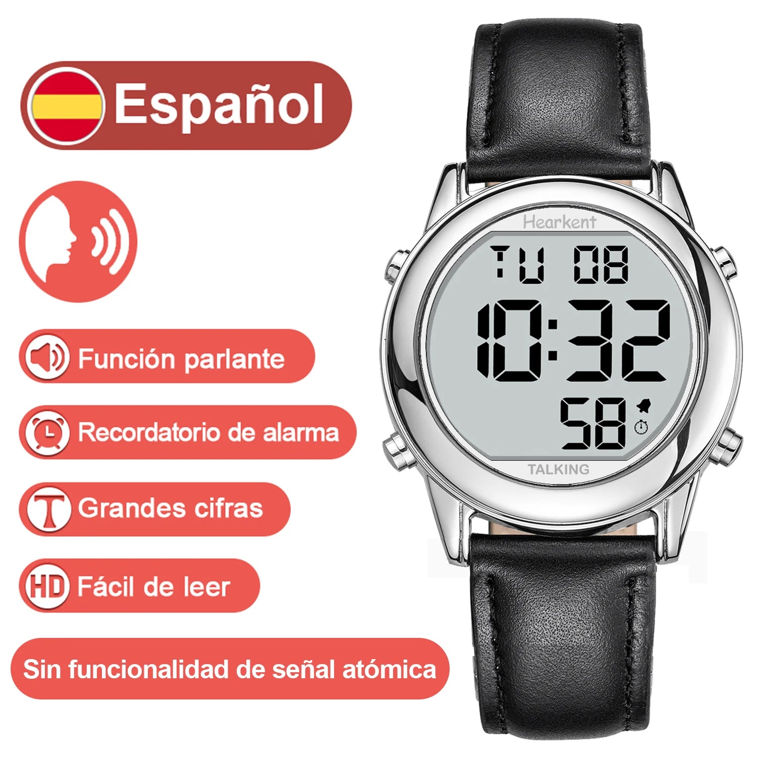 Talking Watches for Blind Elderly Men'S Clock Talking Time with Atomic Alarm Radio Wrist Watches Spanish/German/English