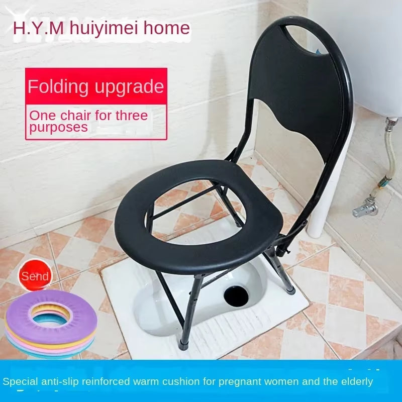 Portable Toilet Chair Folding Bathroom Stool Pregnant Woman Elderly Seat Stainless Steel Camping Chair Bathroom Furniture