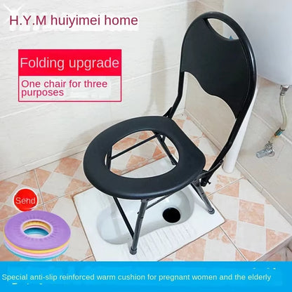 Portable Toilet Chair Folding Bathroom Stool Pregnant Woman Elderly Seat Stainless Steel Camping Chair Bathroom Furniture