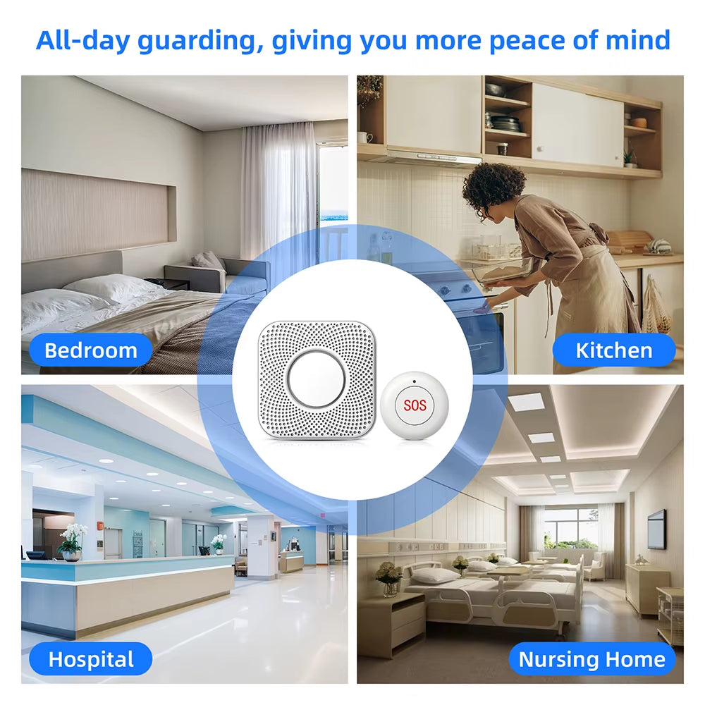 Wireless SOS Button Caregiver Page Emergency Medical Alert System for Seniors Patients Elderly at Home Panic Button