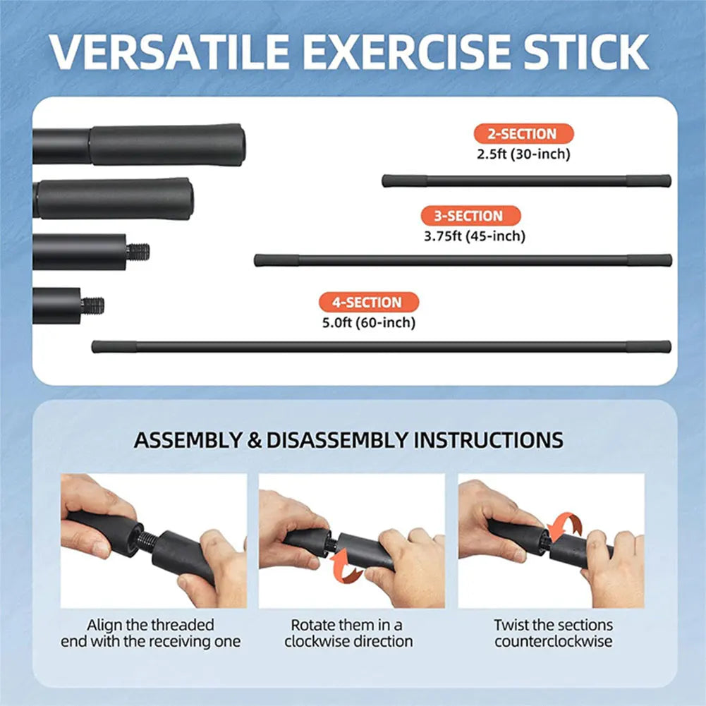 Yoga Stick 5 Ft Stretching Stick Adjustable Mobility Stick with Non-Slip Handle for Yoga Practice Stretching Flexibility