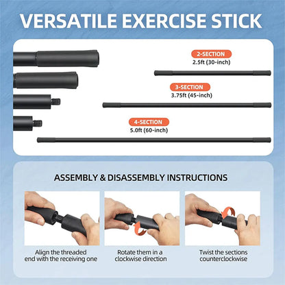 Yoga Stick 5 Ft Stretching Stick Adjustable Mobility Stick with Non-Slip Handle for Yoga Practice Stretching Flexibility