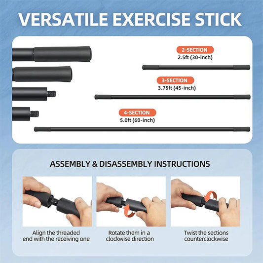 Yoga Stick 5 Ft Stretching Stick Adjustable Mobility Stick with Non-Slip Handle for Yoga Practice Stretching Flexibility