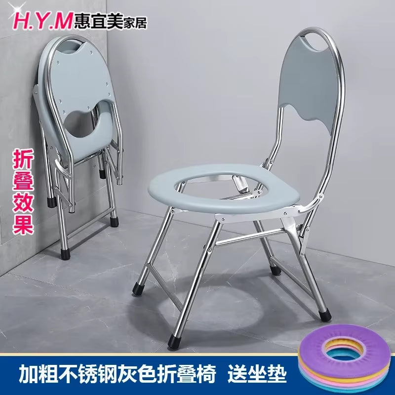 Portable Toilet Chair Folding Bathroom Stool Pregnant Woman Elderly Seat Stainless Steel Camping Chair Bathroom Furniture