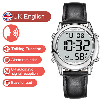 Talking Watches for Blind Elderly Men'S Clock Talking Time with Atomic Alarm Radio Wrist Watches Spanish/German/English