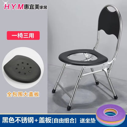 Portable Toilet Chair Folding Bathroom Stool Pregnant Woman Elderly Seat Stainless Steel Camping Chair Bathroom Furniture