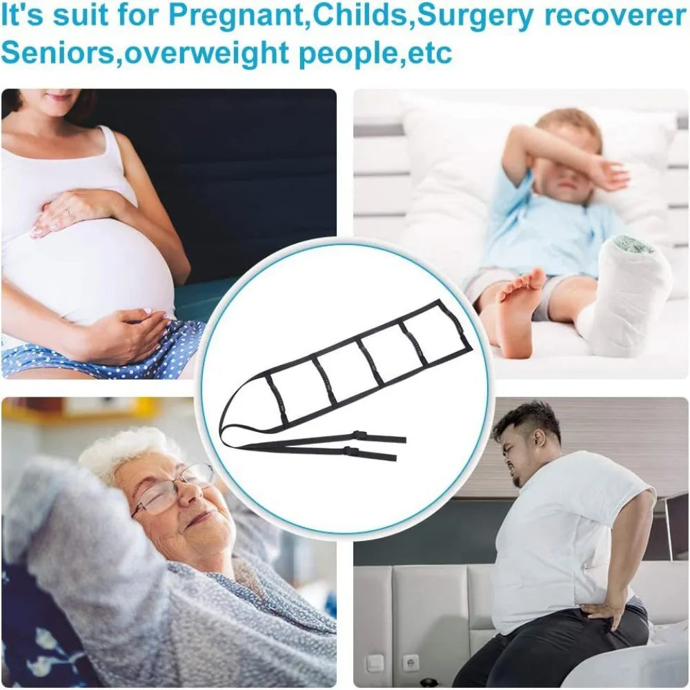 Adjustable Elderly Sit up Rope Padded Helper Bed Ladder Assist Strap Hand Grip with 3/4/6 Handle Elderly Pull up Strap Household