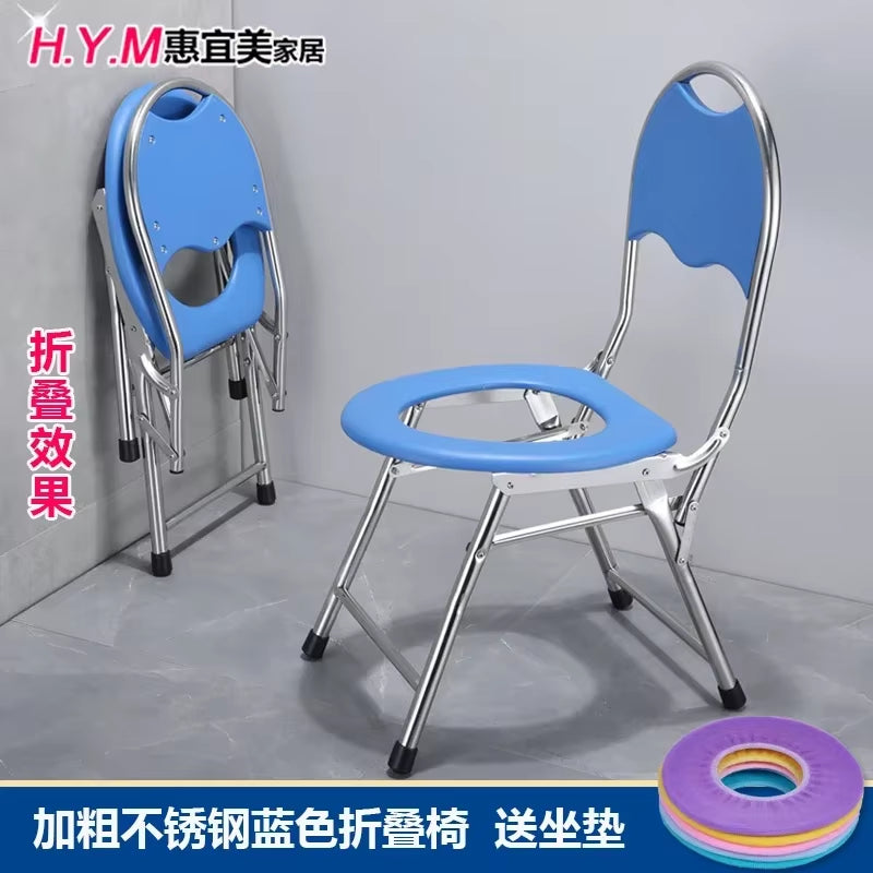 Portable Toilet Chair Folding Bathroom Stool Pregnant Woman Elderly Seat Stainless Steel Camping Chair Bathroom Furniture