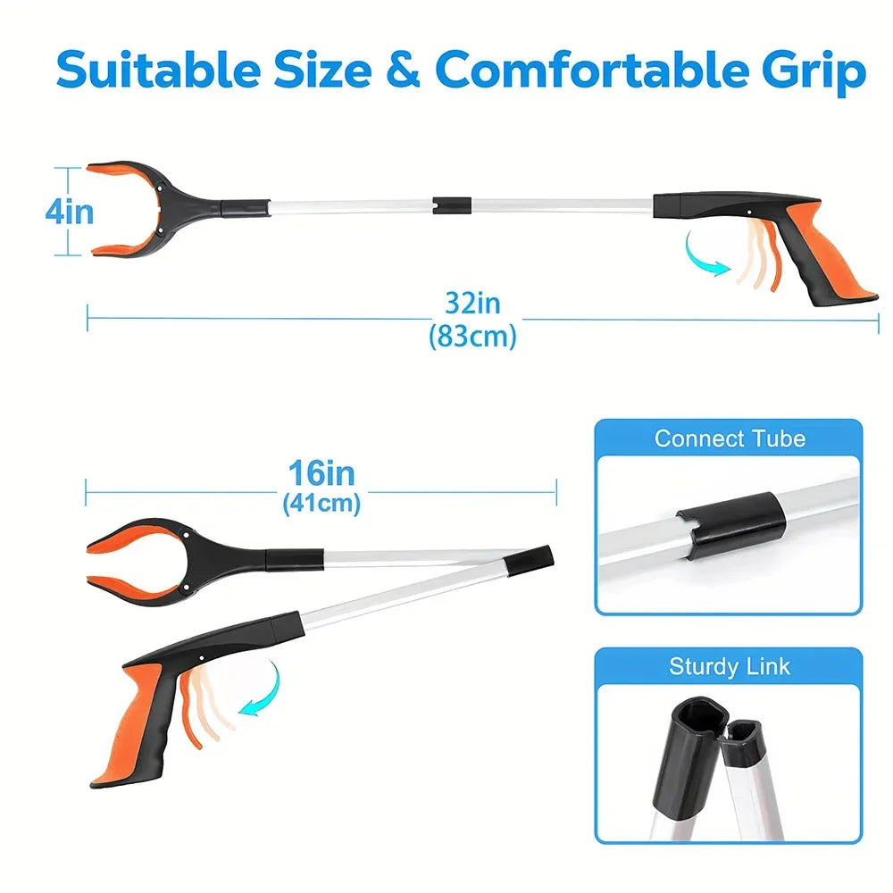 1-Pack 34 Inch Extra Long Grabber Reacher with 360°Rotating Jaw & Magnet Foldable Pickup Mobility Aid Reaching Assist Tool