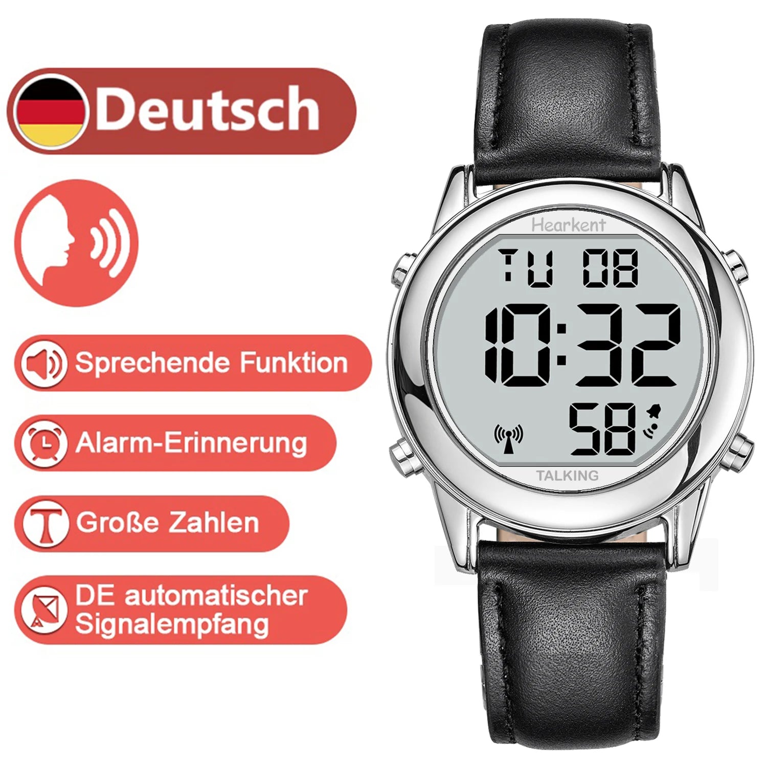 Talking Watches for Blind Elderly Men'S Clock Talking Time with Atomic Alarm Radio Wrist Watches Spanish/German/English