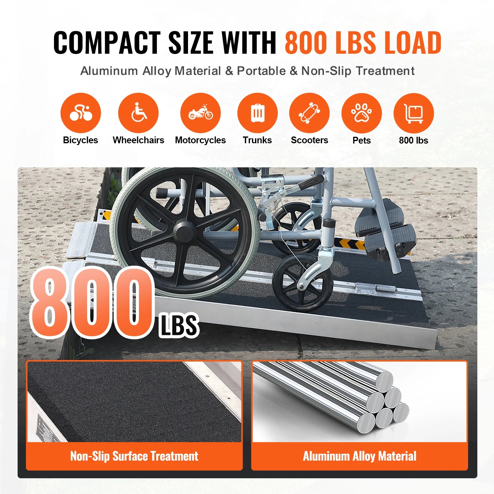 Succebuy Portable Wheelchair Ramp 24/36/48/72In 800Lbs Capacity Non-Slip Aluminum Folding Threshold Ramp Foldable Wheelchairramp