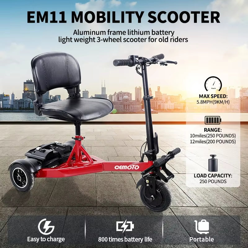 Three-Wheeled Electric Vehicle for the Elderly and Disabled 200W Motor 36V5.2AH Multifunctional Foldable Adult Mobility Vehicle