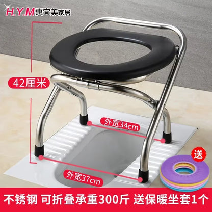 Portable Toilet Chair Folding Bathroom Stool Pregnant Woman Elderly Seat Stainless Steel Camping Chair Bathroom Furniture