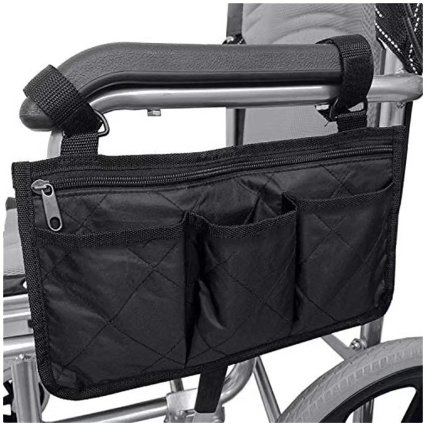 Black Wheelchair Storage Bag - Premium Quality with Adjustable Straps & Reflective Strip