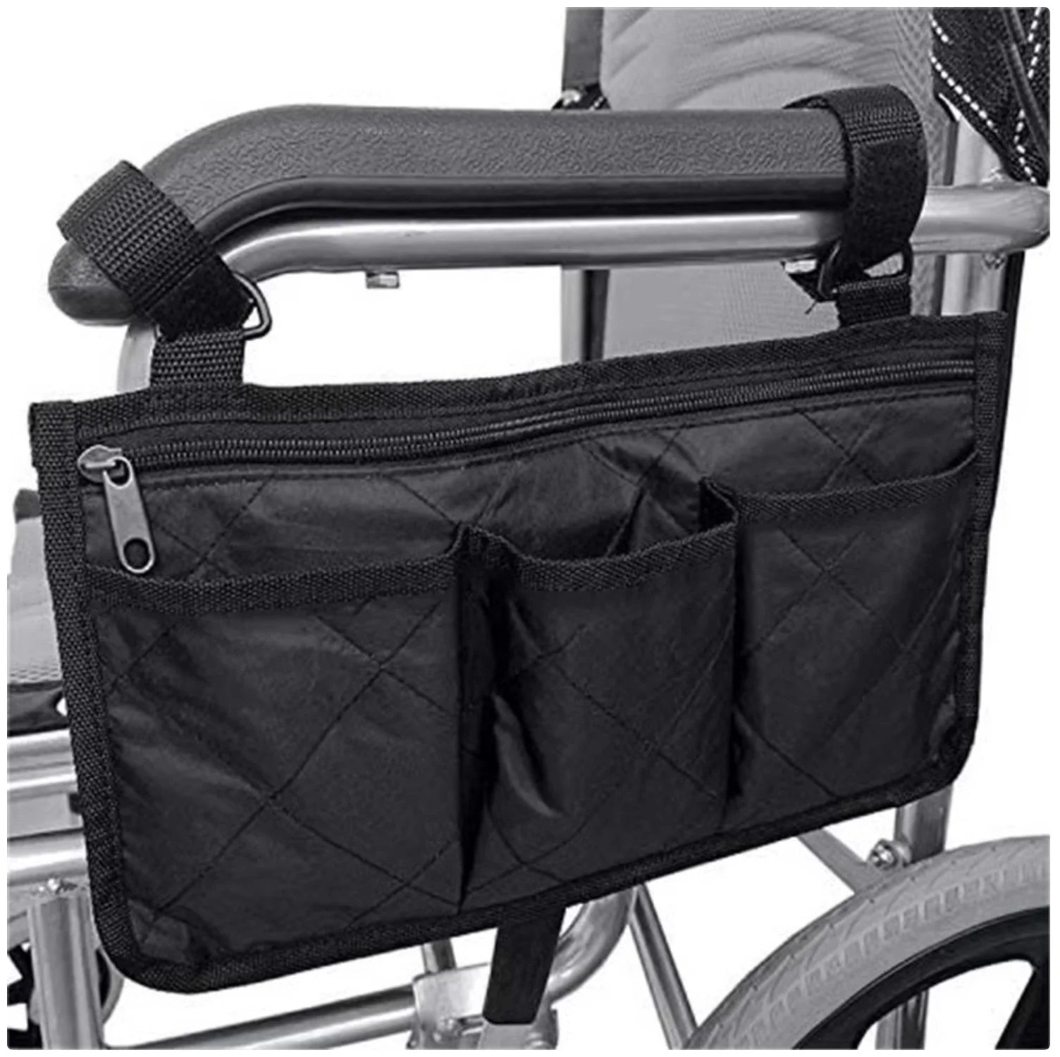 Black Wheelchair Storage Bag - Premium Quality with Adjustable Straps & Reflective Strip