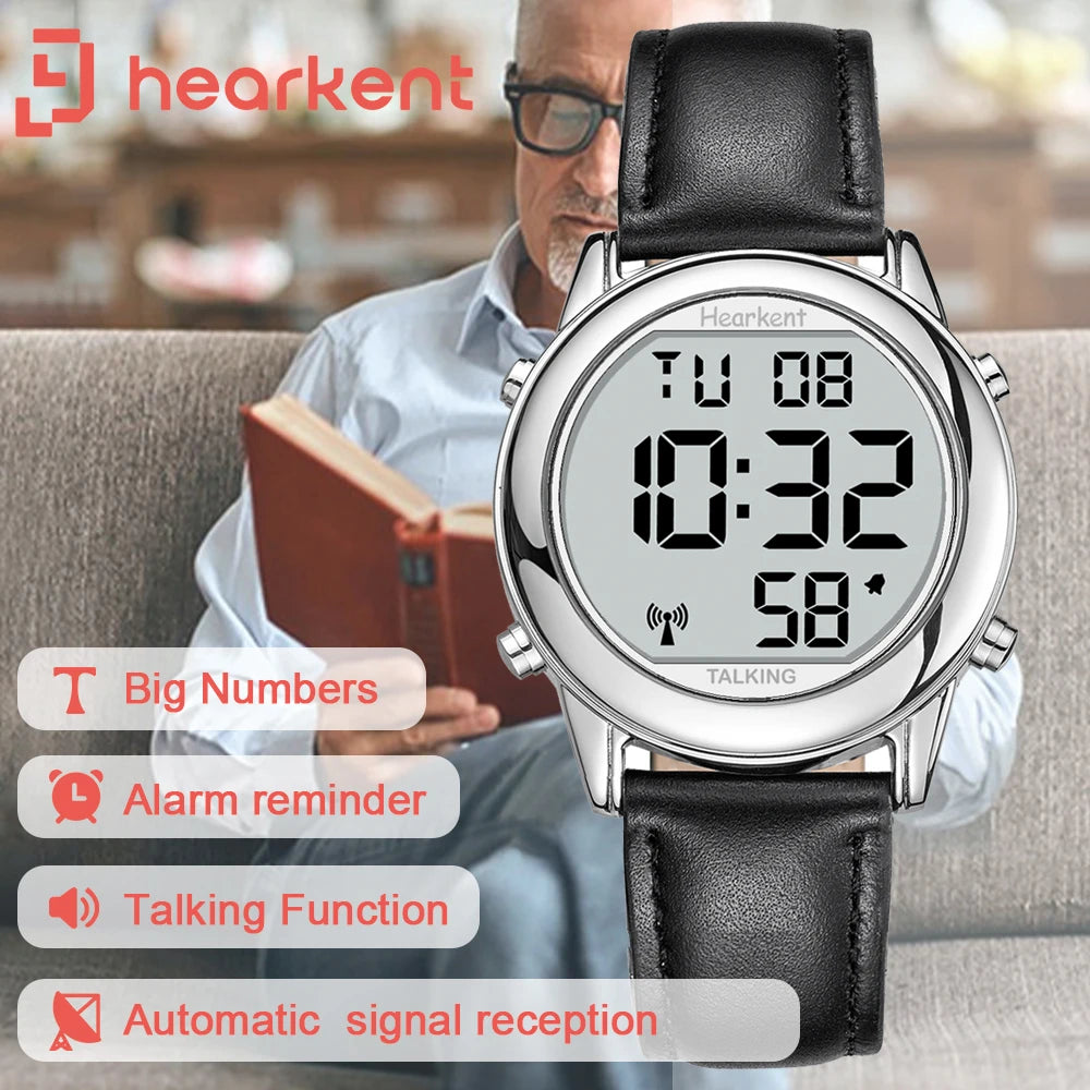 Talking Watches for Blind Elderly Men'S Clock Talking Time with Atomic Alarm Radio Wrist Watches Spanish/German/English