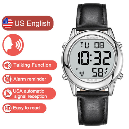 Talking Watches for Blind Elderly Men'S Clock Talking Time with Atomic Alarm Radio Wrist Watches Spanish/German/English