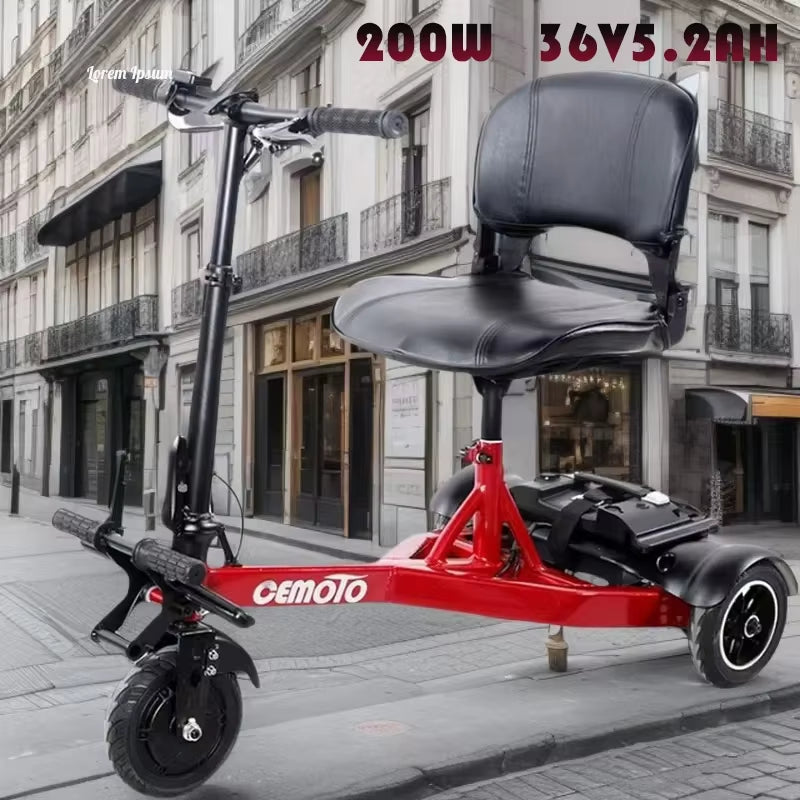 Three-Wheeled Electric Vehicle for the Elderly and Disabled 200W Motor 36V5.2AH Multifunctional Foldable Adult Mobility Vehicle